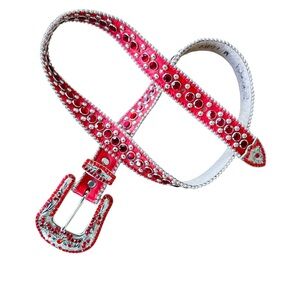 BB SIMON Red Rhinestone Studded Statement Belt Size XS